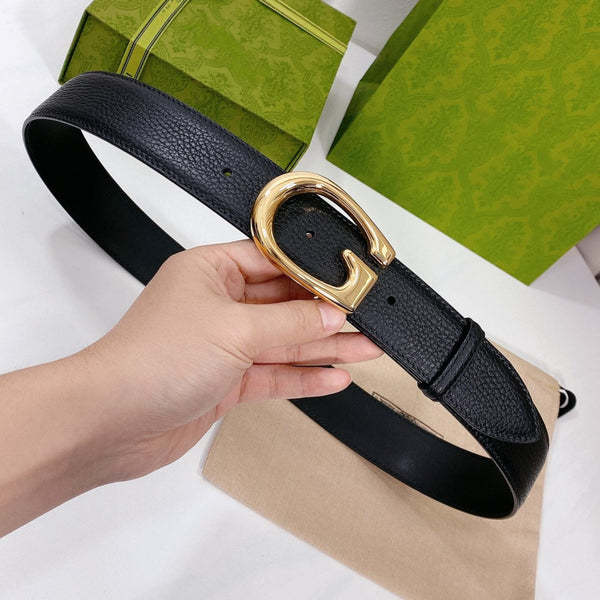 G BELT GOLD BUCKLE BLACK LEATHER 4.0CM