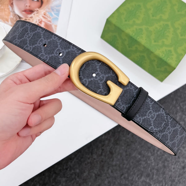 G BELT GOLD BUCKLE BLACK 40MM BEIGE CANVAS