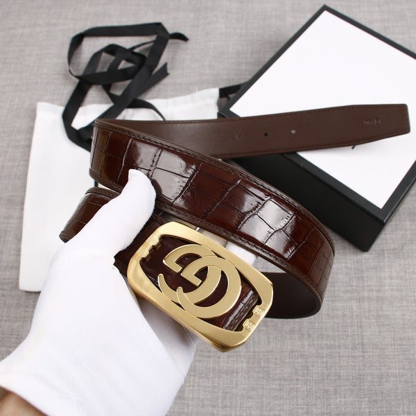 G BELT GOLD BUCKLE CROCODILE POLISHED BROWN  3.8CM