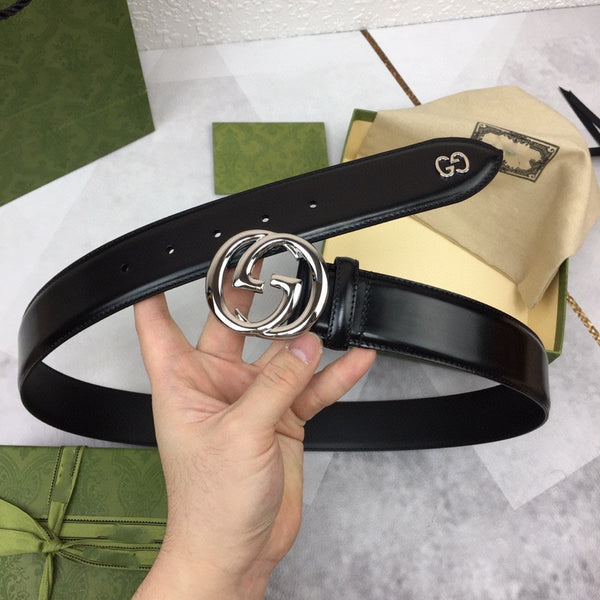 GC BELT SILVER BUCKLE BACK LEATHER 4.0CM