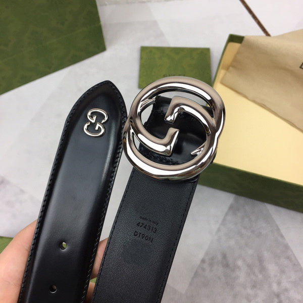 GC BELT SILVER BUCKLE BACK LEATHER 4.0CM