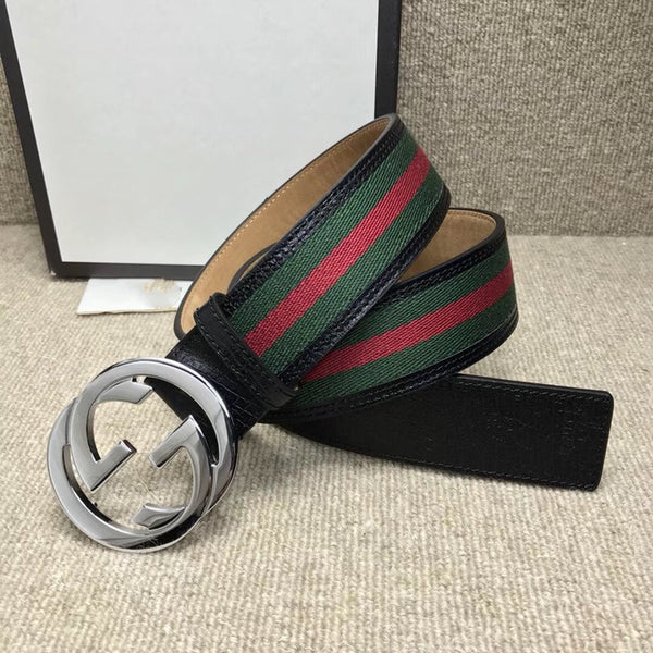 GG BELT DOUBLE G BUCKLE CANVAS FABRIC WIRE 3.8CM