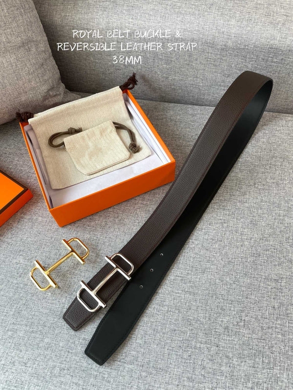 H BELT REVERSIBLE BLACK BROWN LEATHER 3.8CM