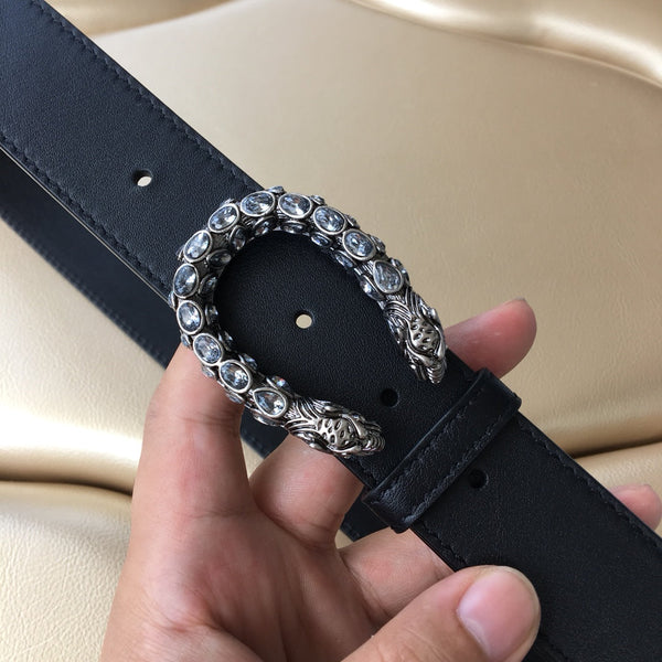 GC BELT 30MM DOUBLE BUCKLE BLACK SNAKE HEAD LEATHER