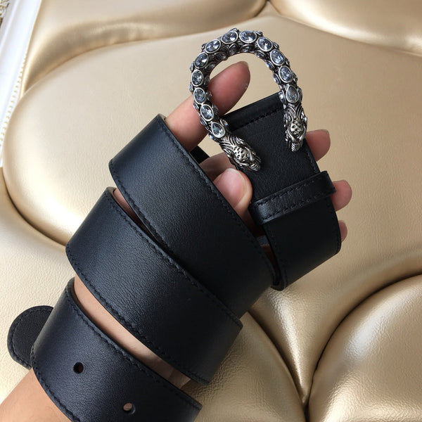 GC BELT 30MM DOUBLE BUCKLE BLACK SNAKE HEAD LEATHER