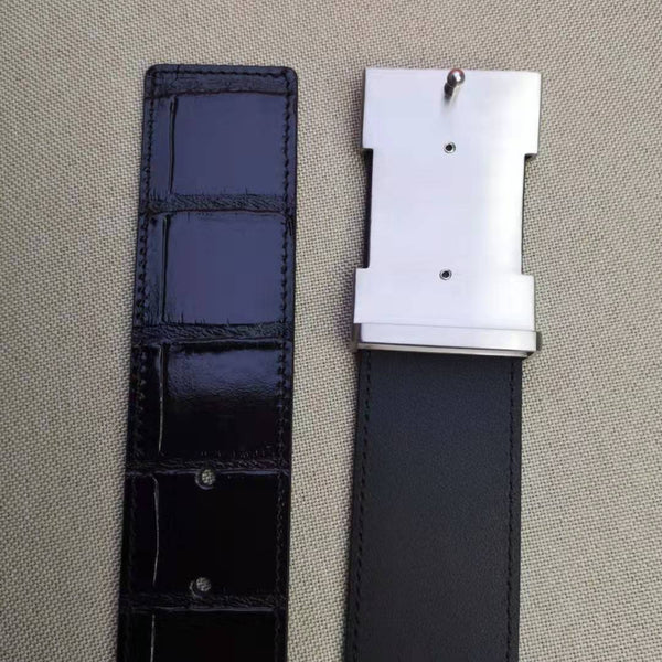 CINTURA H CON FIBBIA IN ACCIAIO IN PELLE NERA CON FANTASIA COCCODRILLO 40MM