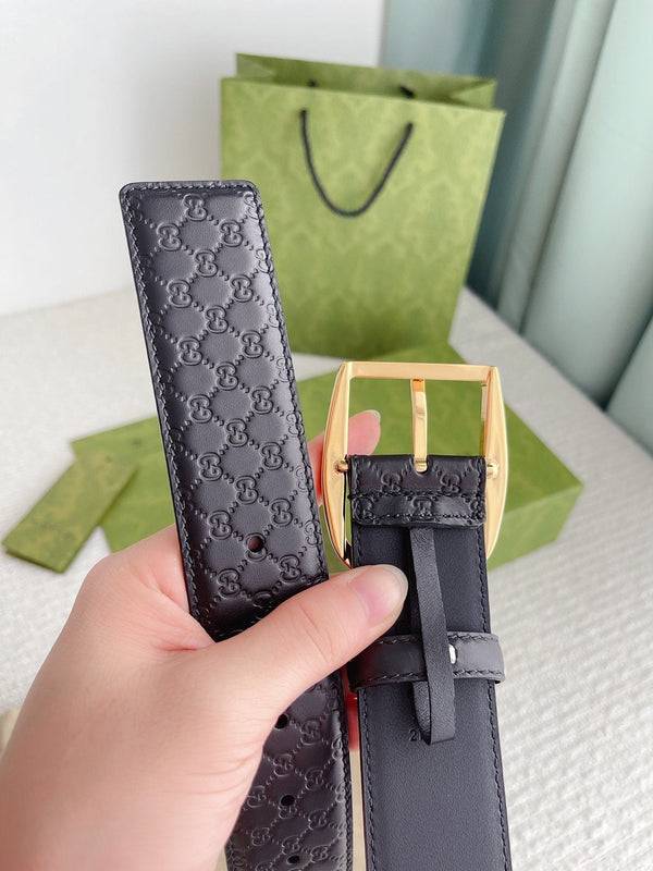 GC BELT GOLD BUCKLE EMBOSSED LEATHER 4.0CM