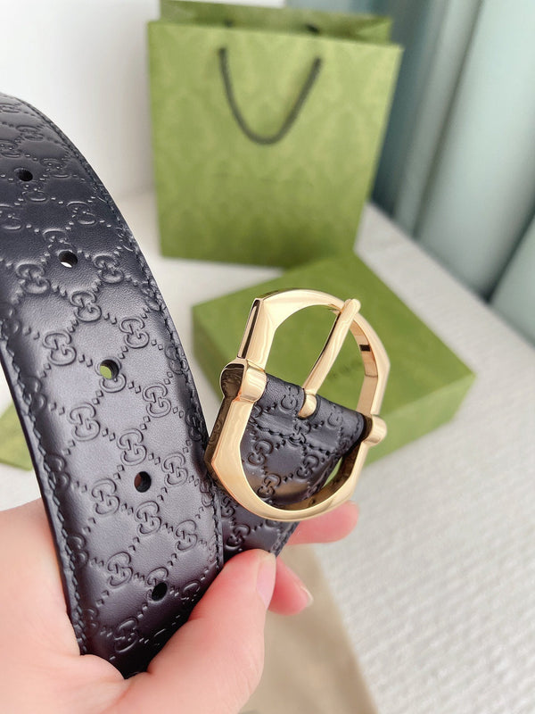 GC BELT GOLD BUCKLE IN GG SINK LEATHER 4.0CM