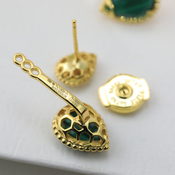 ORECCHINI IN ORO A FORMA DI C CON MALACHITE BOHEME