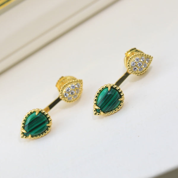 ORECCHINI IN ORO A FORMA DI C CON MALACHITE BOHEME