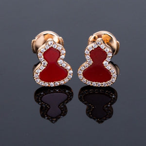 BOUCLES D'OREILLES PAPILLON WULU EN OR ROSE, CORNALINE ET DIAMANTS