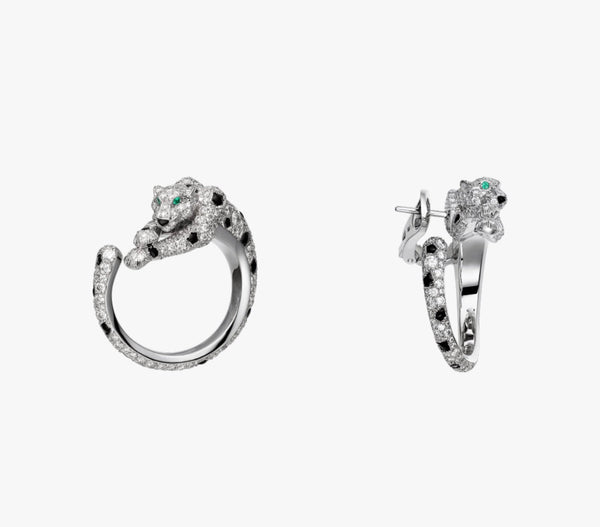 ORECCHINI IN ARGENTO, ONICE, MALCHITE E DIAMANTI PANTHERE