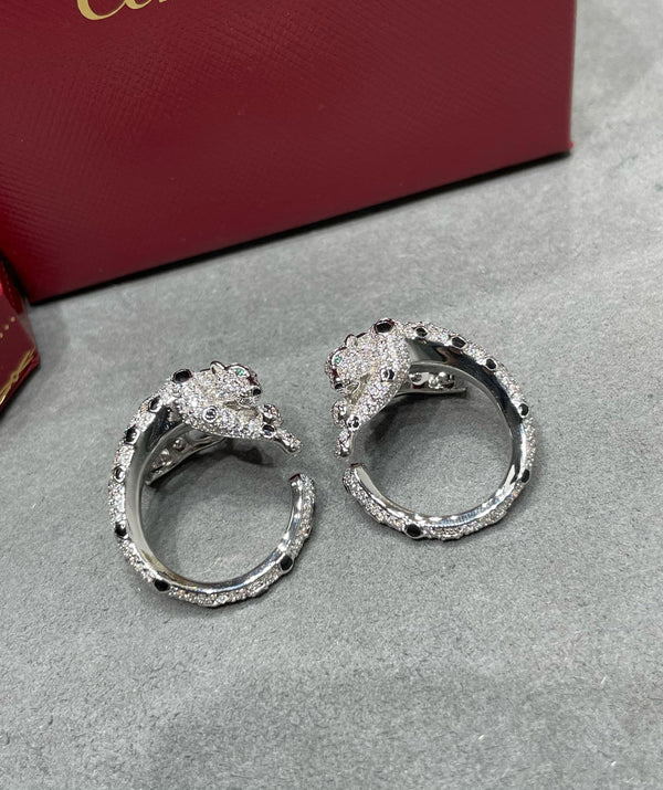 ORECCHINI IN ARGENTO, ONICE, MALCHITE E DIAMANTI PANTHERE