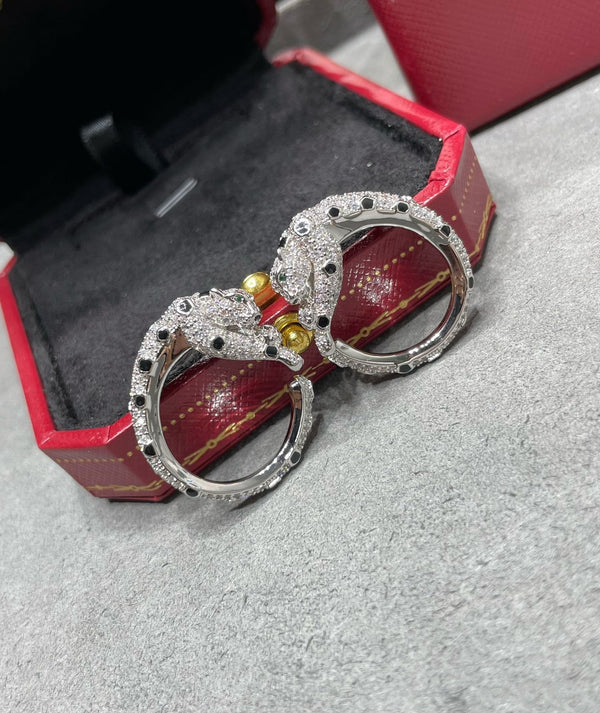 ORECCHINI IN ARGENTO, ONICE, MALCHITE E DIAMANTI PANTHERE