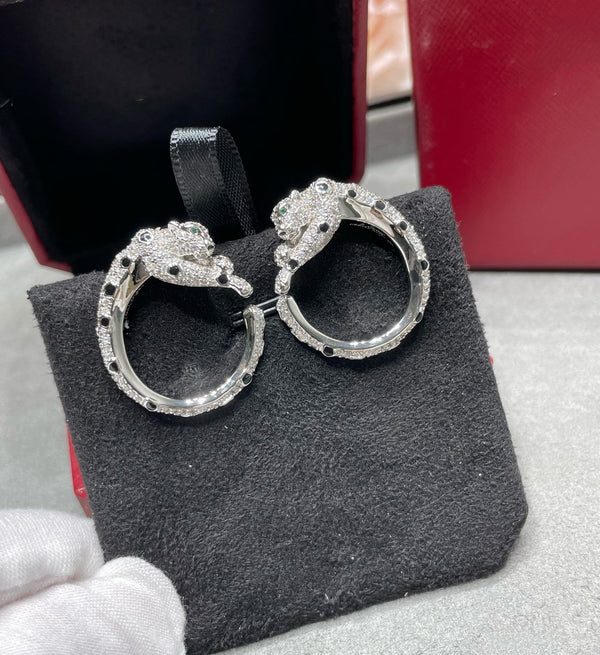 ORECCHINI IN ARGENTO, ONICE, MALCHITE E DIAMANTI PANTHERE