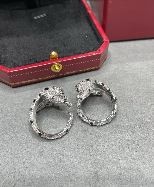ORECCHINI IN ARGENTO, ONICE, MALCHITE E DIAMANTI PANTHERE