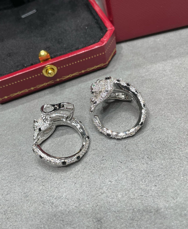ORECCHINI IN ARGENTO, ONICE, MALCHITE E DIAMANTI PANTHERE