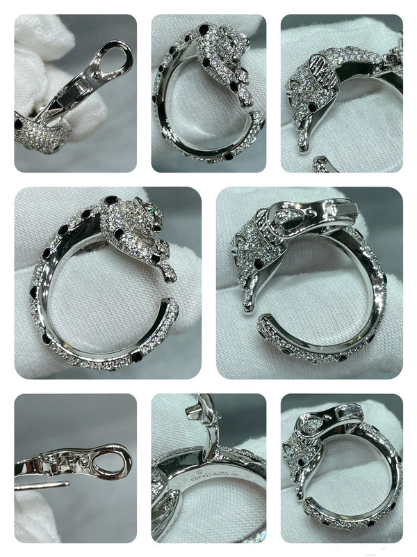 ORECCHINI IN ARGENTO, ONICE, MALCHITE E DIAMANTI PANTHERE