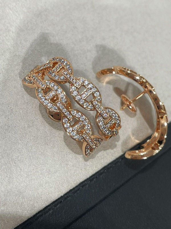 ORECCHINI CHAINE ANCRE IN ORO ROSA CON DIAMANTI
