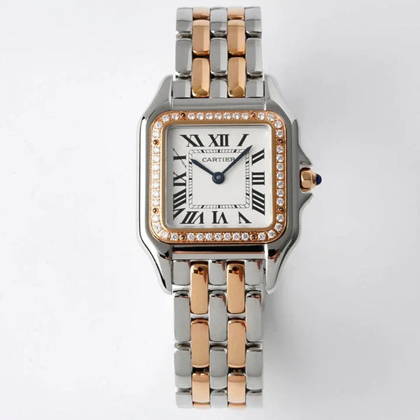 PANTHERE 27MM CASSA IN ORO ROSA E ARGENTO LUNETTA CON DIAMANTI QUADRANTE BIANCO (VERSIONE MIGLIORE) 