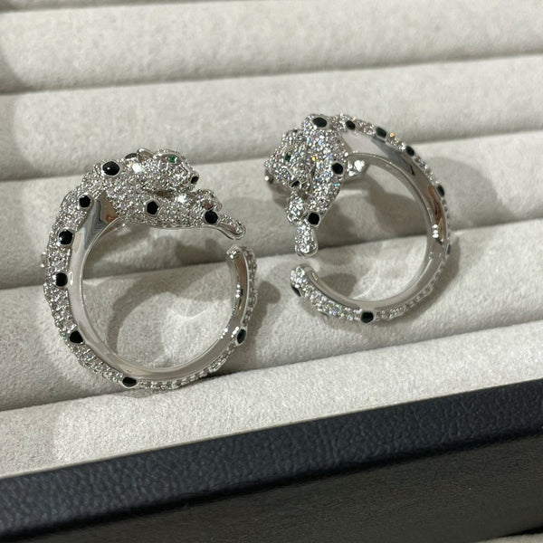 ORECCHINI IN ARGENTO CON DIAMANTI, ONICE VERDE E SMERALDO PANTHERE
