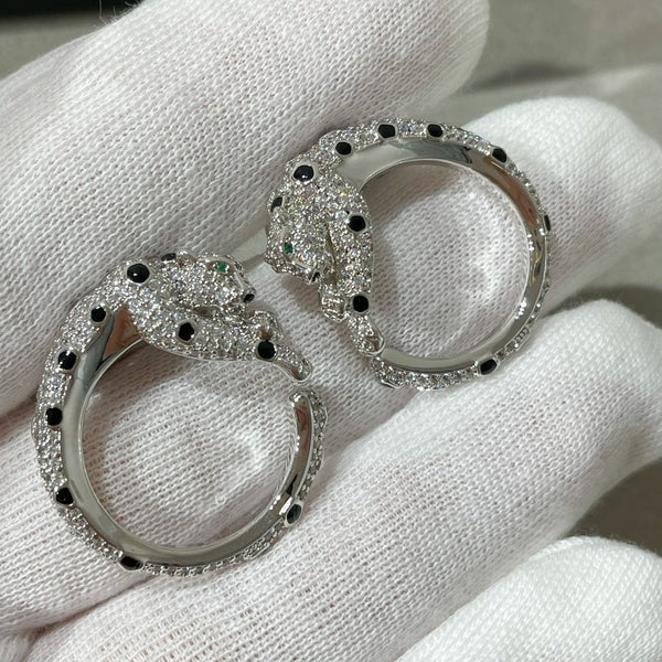 ORECCHINI IN ARGENTO CON DIAMANTI, ONICE VERDE E SMERALDO PANTHERE