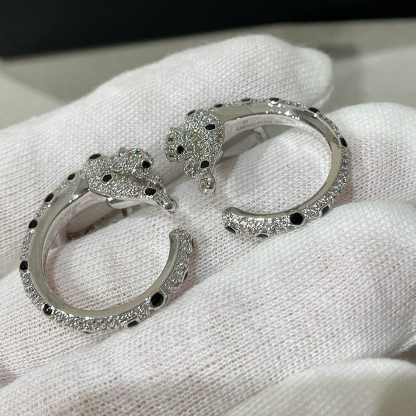 ORECCHINI IN ARGENTO CON DIAMANTI, ONICE VERDE E SMERALDO PANTHERE