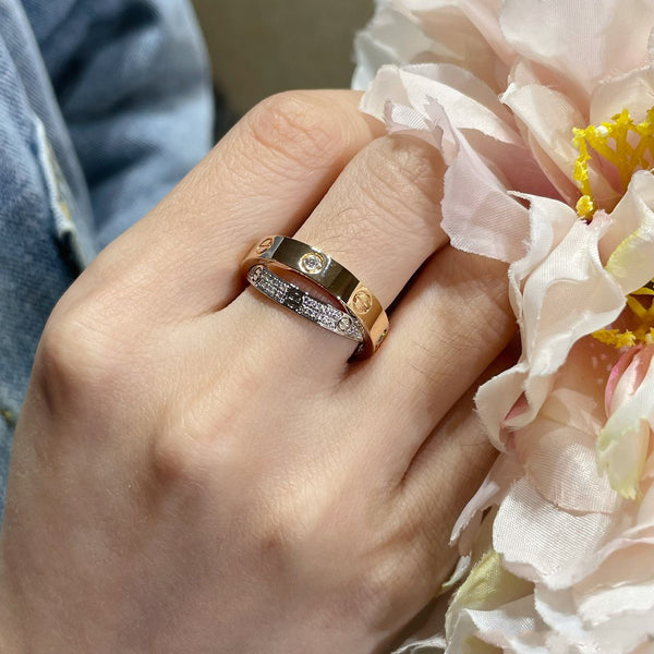 ANELLO DOPPIO LOVE IN ORO ROSA E ARGENTO CON DIAMANTI