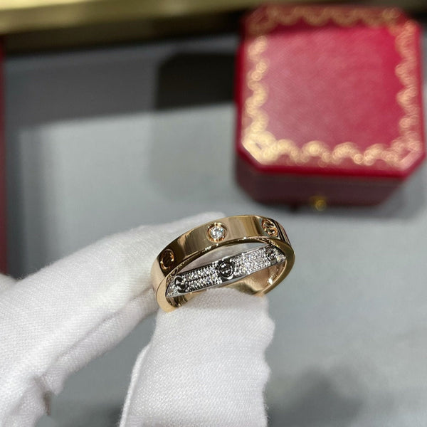 ANELLO DOPPIO LOVE IN ORO ROSA E ARGENTO CON DIAMANTI