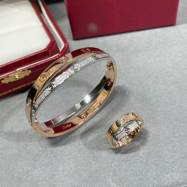 ANELLO DOPPIO LOVE IN ORO ROSA E ARGENTO CON DIAMANTI