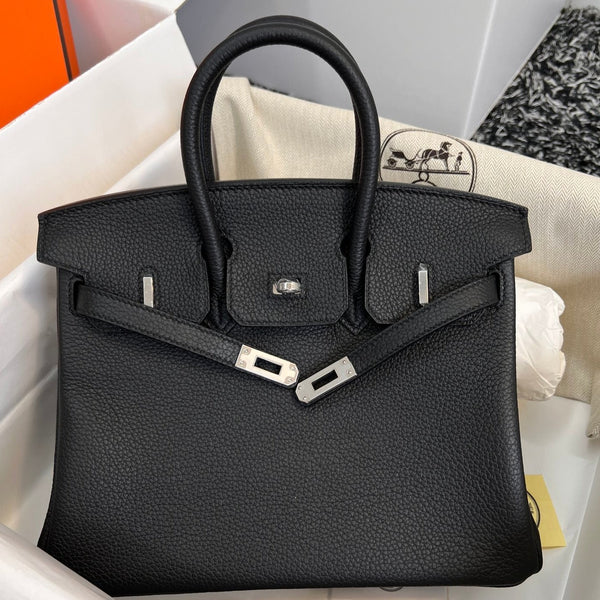 HM BIRKIN 25CM PELLE NERA TOGO FERRAMENTA ARGENTO