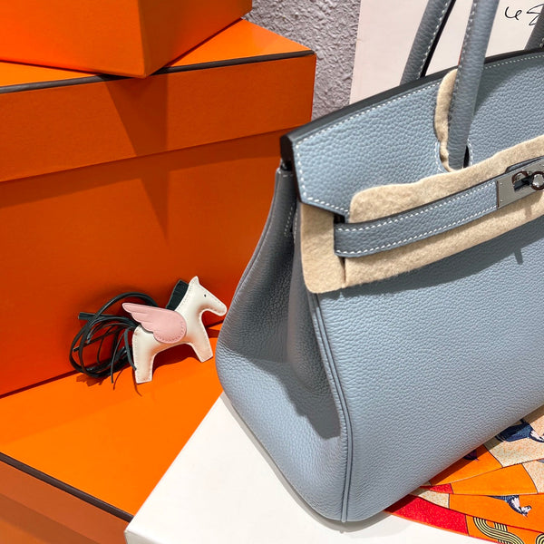 HM BIRKIN 30CM BLU NUVOLA PELLE TOGO FERRAMENTA ARGENTO
