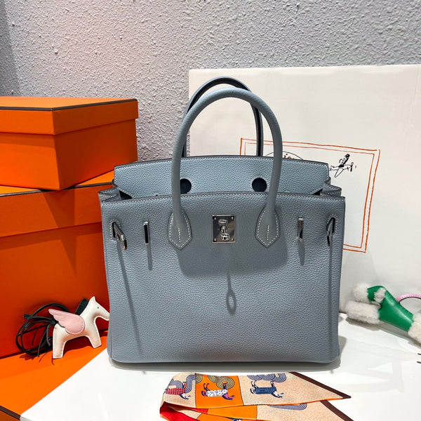 HM BIRKIN 30CM BLU NUVOLA PELLE TOGO FERRAMENTA ARGENTO