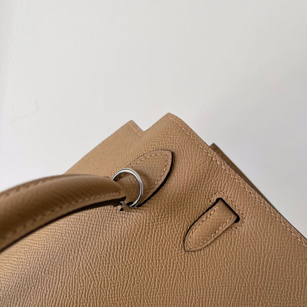 HM KELLY 25CM BEIGE PELLE EPSOM FERRAMENTA ARGENTO