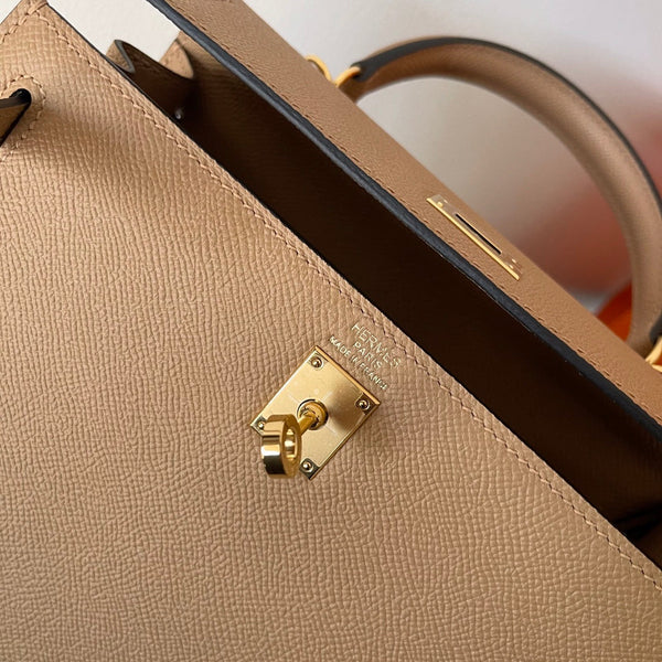 HM KELLY 25CM BEIGE PELLE EPSOM FERRAMENTA ORO