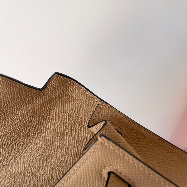 HM KELLY 25CM BEIGE PELLE EPSOM FERRAMENTA ORO