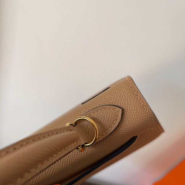 HM KELLY 25CM BEIGE PELLE EPSOM FERRAMENTA ORO