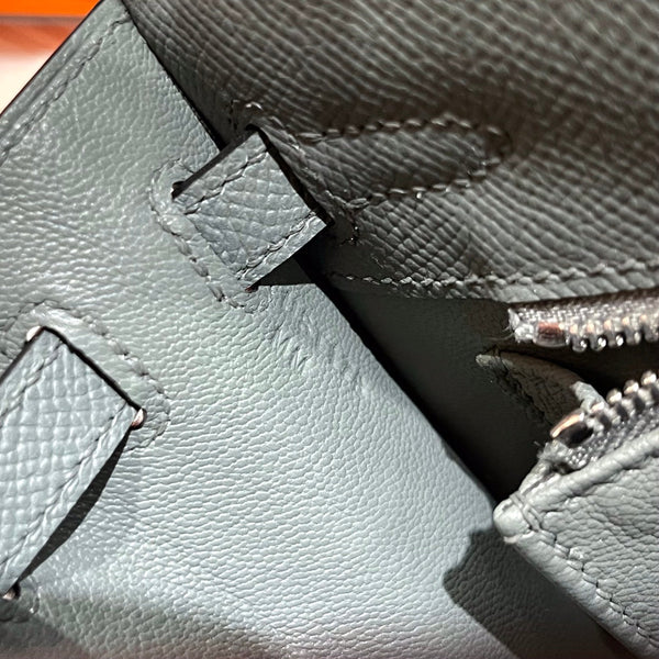 HM KELLY 25CM GRIS MOUETTE EPSOM PELLE ARGENTO FERRAMENTA