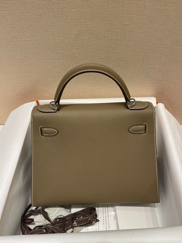 HM KELLY 28CM ETOUPE PELLE EPSOM FERRAMENTA ARGENTO