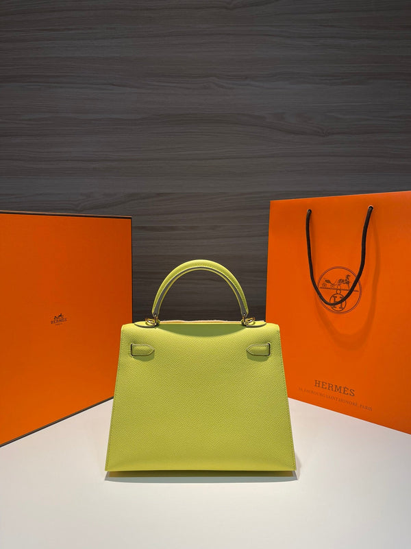 HM KELLY 25CM PELLE EPSOM COLOR LIME FERRAMENTA ORO