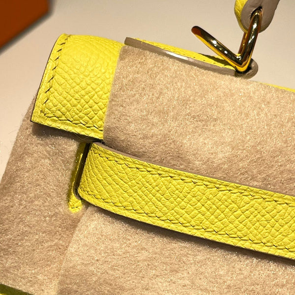 HM KELLY 25CM PELLE EPSOM COLOR LIME FERRAMENTA ORO