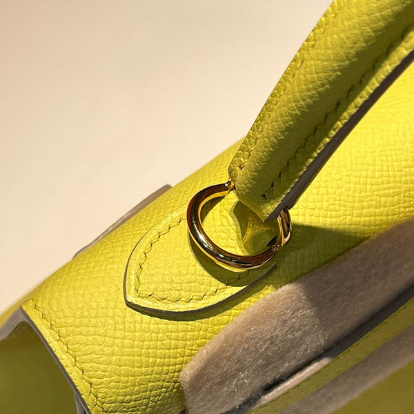 HM KELLY 25CM PELLE EPSOM COLOR LIME FERRAMENTA ORO