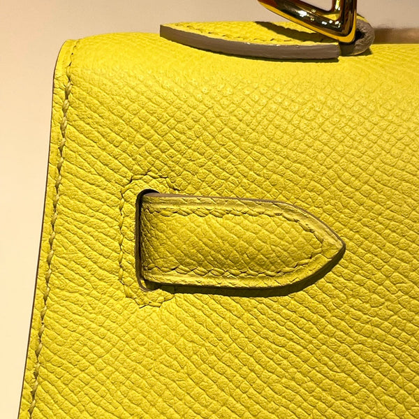 HM KELLY 25CM PELLE EPSOM COLOR LIME FERRAMENTA ORO