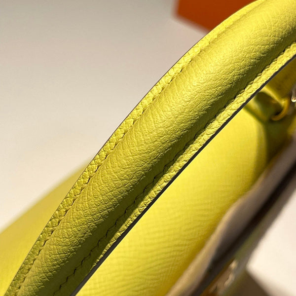 HM KELLY 25CM PELLE EPSOM COLOR LIME FERRAMENTA ORO