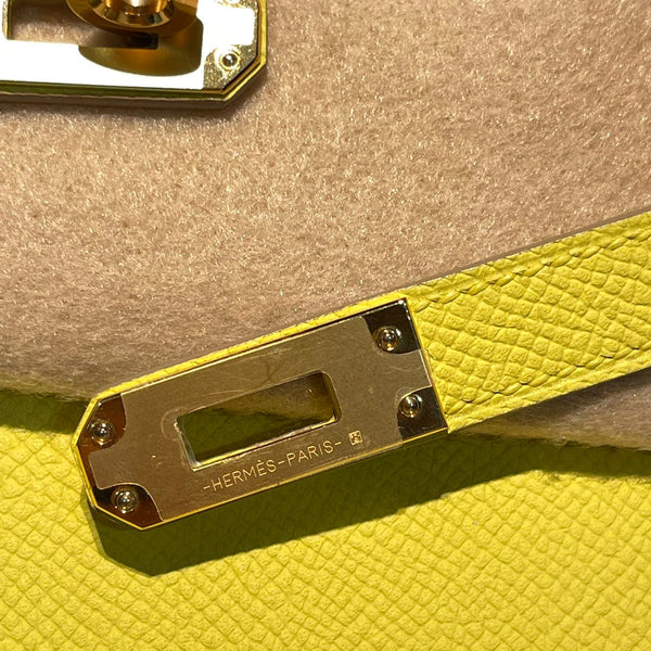 HM KELLY 25CM PELLE EPSOM COLOR LIME FERRAMENTA ORO