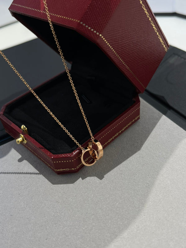 COLLANA LOVE DOPPIO ANELLO ORO ROSA 
