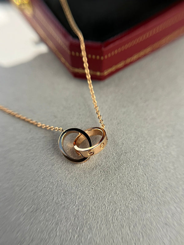COLLANA LOVE DOPPIO ANELLO ORO ROSA 