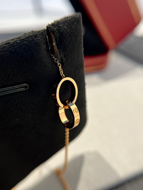 COLLANA LOVE DOPPIO ANELLO ORO ROSA 
