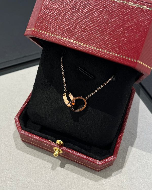 COLLANA LOVE DOPPIO ANELLO ORO ROSA 