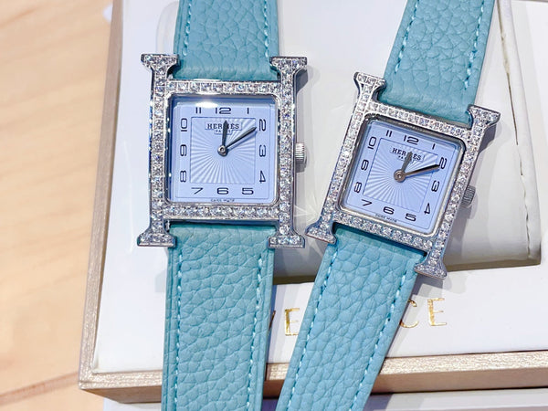 HM HEURE H 26 QUADRANTE BLU ARGENTO LUNETTA DIAMANTI PELLE EPSOM 